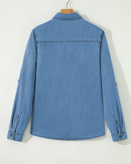 Denim Tab Sleeve Button Down Shirt