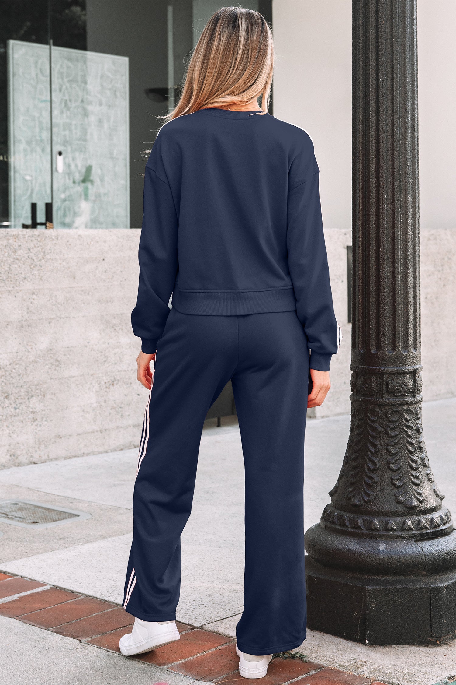 Varsity Stripe Crewneck Pullover &amp; Sweatpants Set