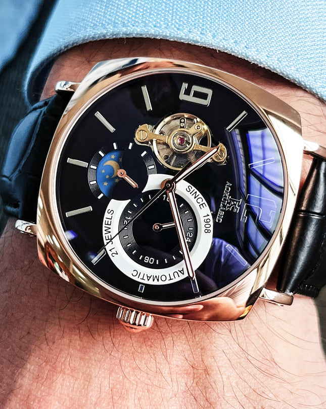 Mens Square Fully Automatic Mechanical Watch Casual Mens Wristwatch