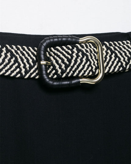 Belt Linen Blend Midi Skirt Skirt