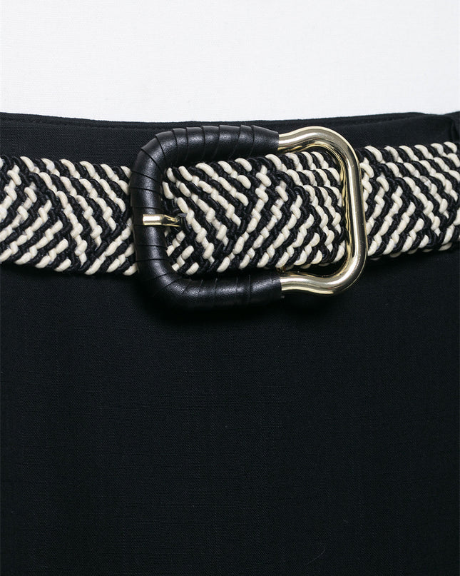 Belt Linen Blend Midi Skirt Skirt