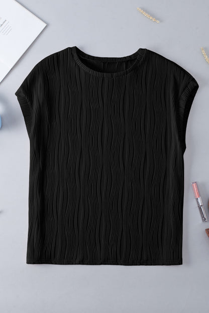 Plus Size Solid Wavy Textured Short Sleeve Tee