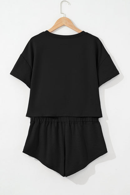 Solid Cropped Tee &amp; Ruffle High Waist Skort Set