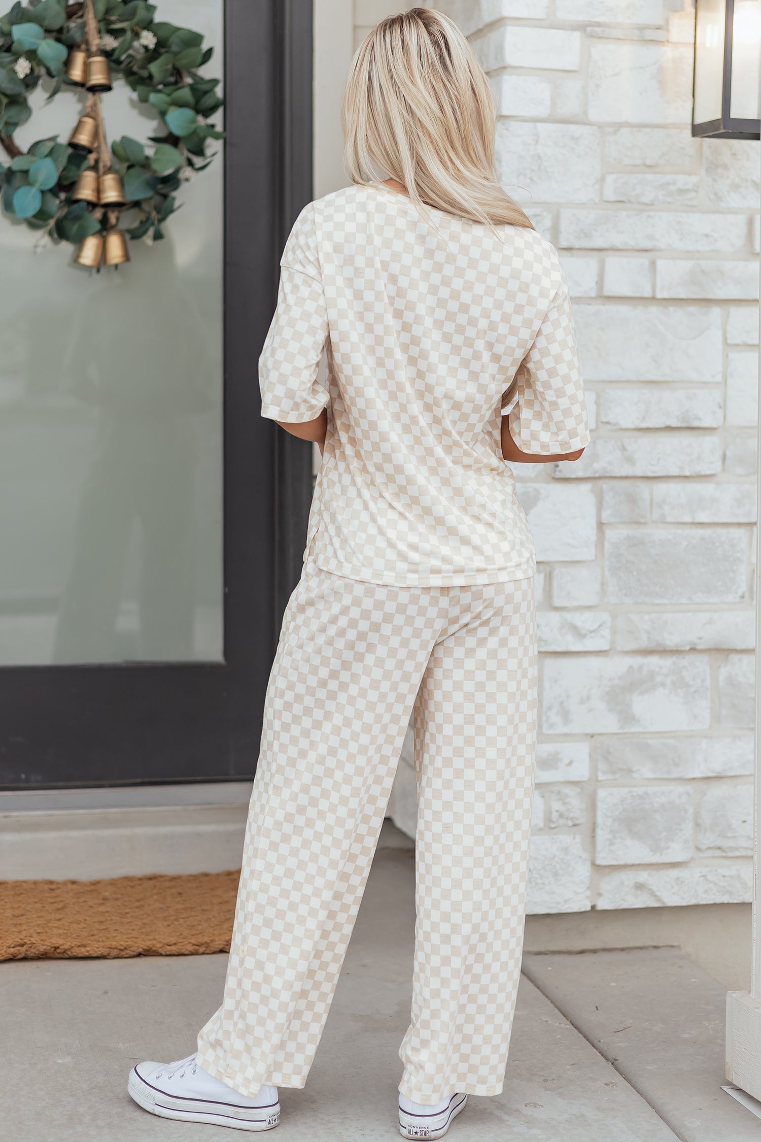 Checker Short Sleeve Tee &amp; Pants Lounge Set