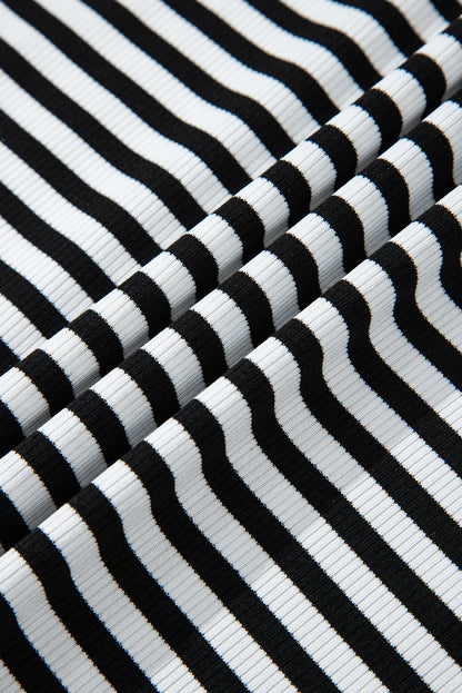 Stripe Ribbed Cap Sleeve Round Neck T-Shirt