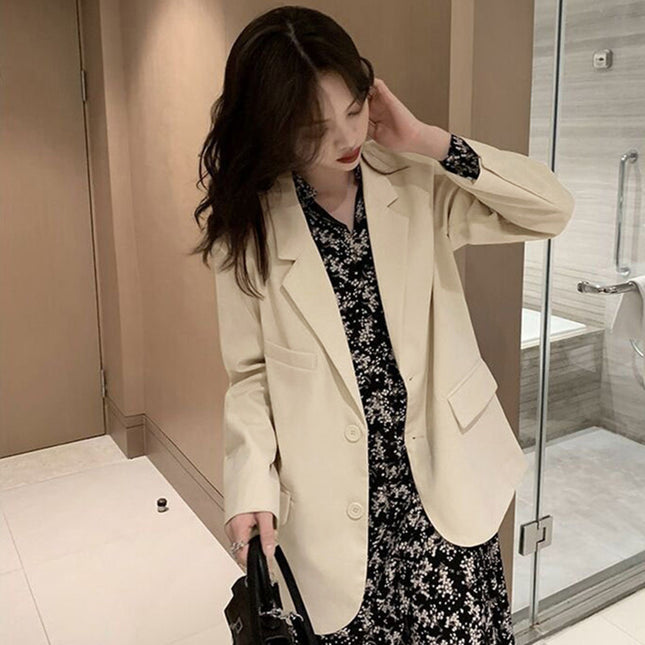 Beige Blazer In British Style, Trendy Set With A Black Top