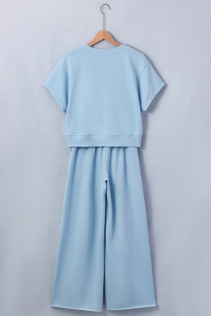 Solid Loose Tee &amp; Wide Leg Pants Set