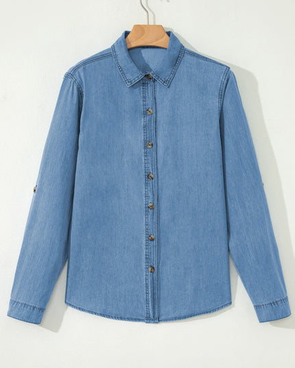 Denim Tab Sleeve Button Down Shirt
