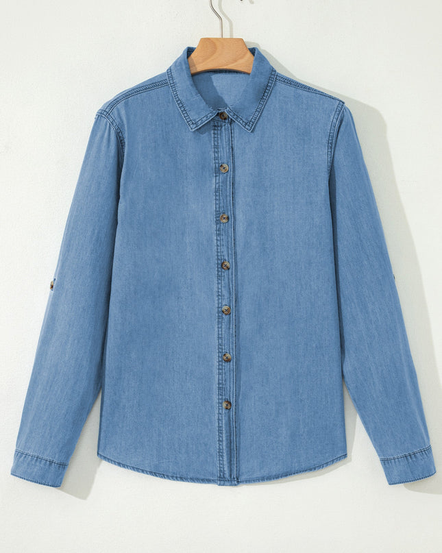 Denim Tab Sleeve Button Down Shirt