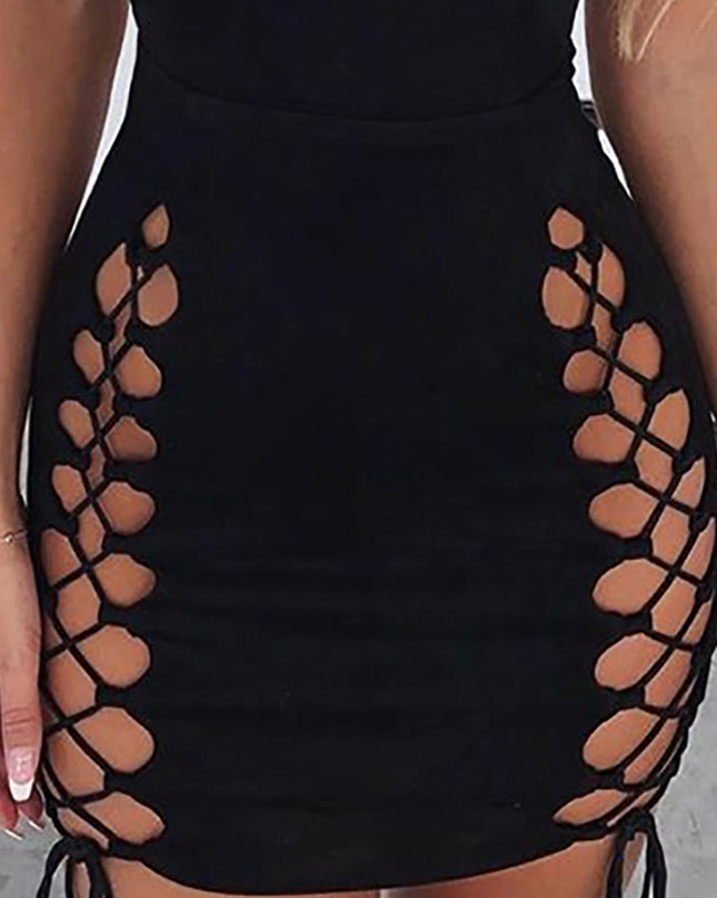 Women's Wear Black Lace-up Dress