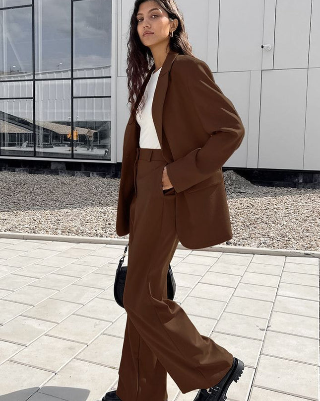 Women's Fashion Vintage Blazer Women's Wide-leg Pants Two-piece Set