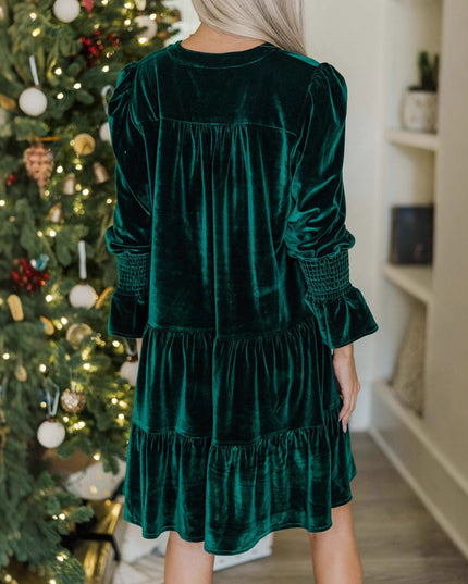Long Sleeve Christmas Skirt Velvet Cake Dresses With Puffy Sleeves And V-Neck Mini Skirt Elegant Short Dress For Women New Year Party Clothing
