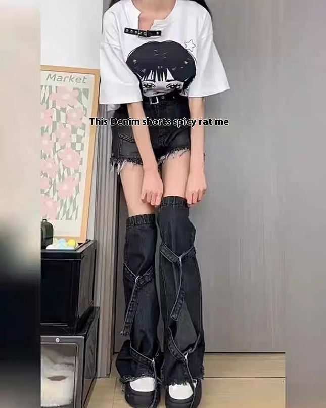 Black Working Wear Denim Shorts Suit Women