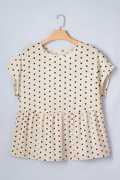 Plus Size Polka Dot Button Back Babydoll Blouse