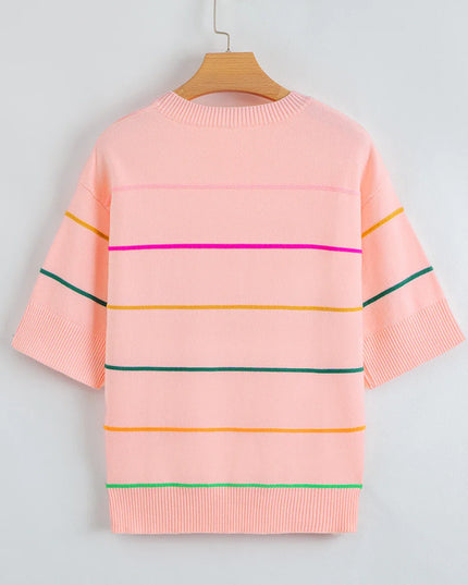 Colorblock Stripe 3/4 Sleeve Drop Shoulder Sweater