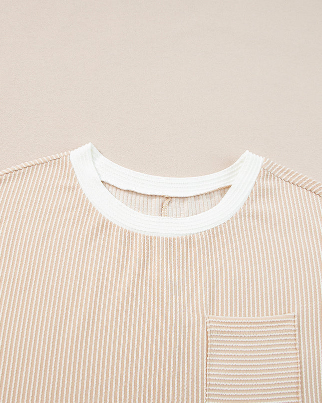 Colorblock Corded Knit Chest Pocket T-Shirt Dress