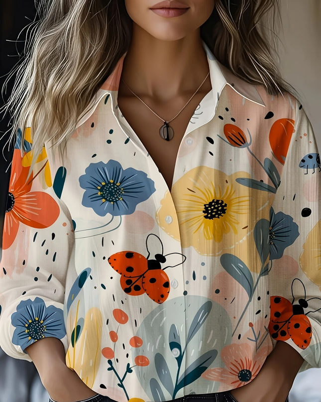 Women's Wear All-matching Printed Casual Lapel Shirt