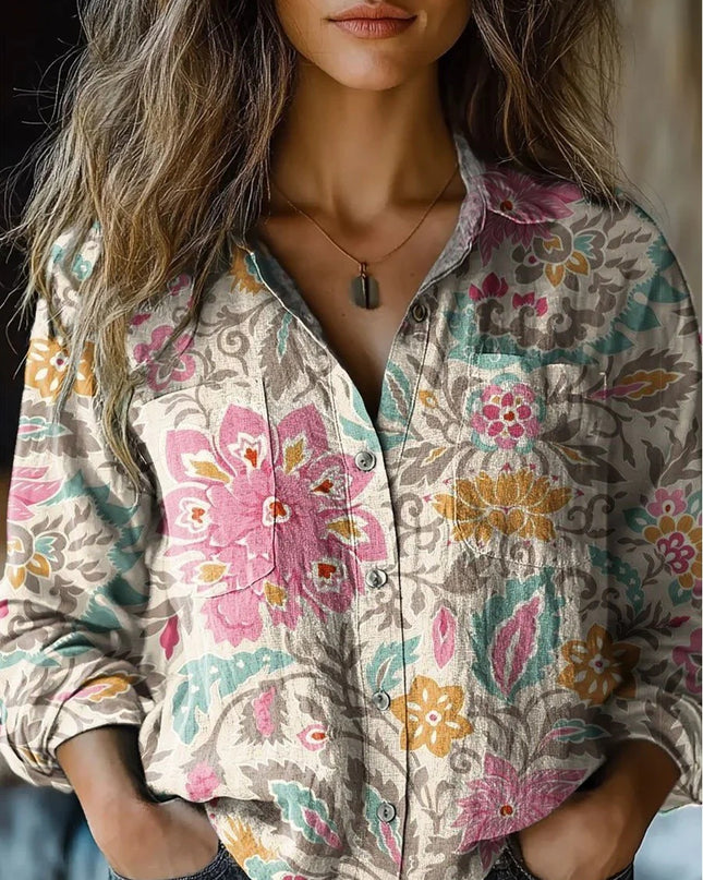 Women's Wear All-matching Printed Casual Lapel Shirt