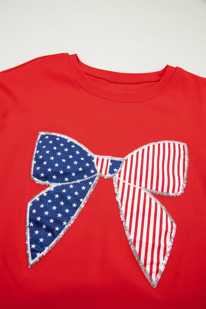 Stars &amp; Stripes Bow Sequin Trim Mini Dress