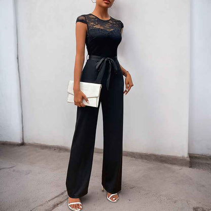 Lace Stitching Sleeveless Jumpsuit High Waist