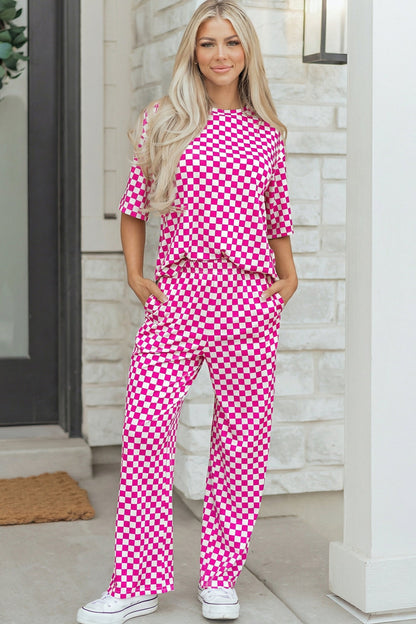 Checker Short Sleeve Tee &amp; Pants Lounge Set