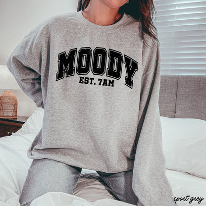 Moody 7am Sweatshirt 7 Colors S-3X in sport grey, featuring a relaxed fit and soft fabric for ultimate comfort.