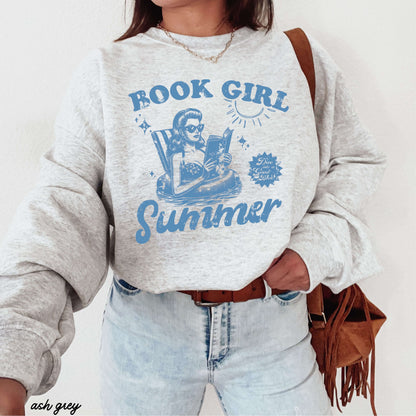 Book Girl Summer Sweatshirt 5 Colors S-3X featuring a stylish design on a cozy gray sweatshirt.