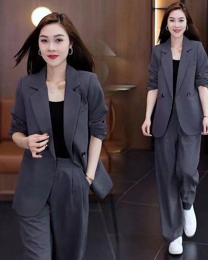 Loose, Slimming Casual Blazer And Wide-Leg Pants Two-Piece Set
