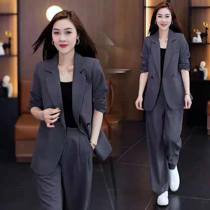 Loose, Slimming Casual Blazer And Wide-Leg Pants Two-Piece Set