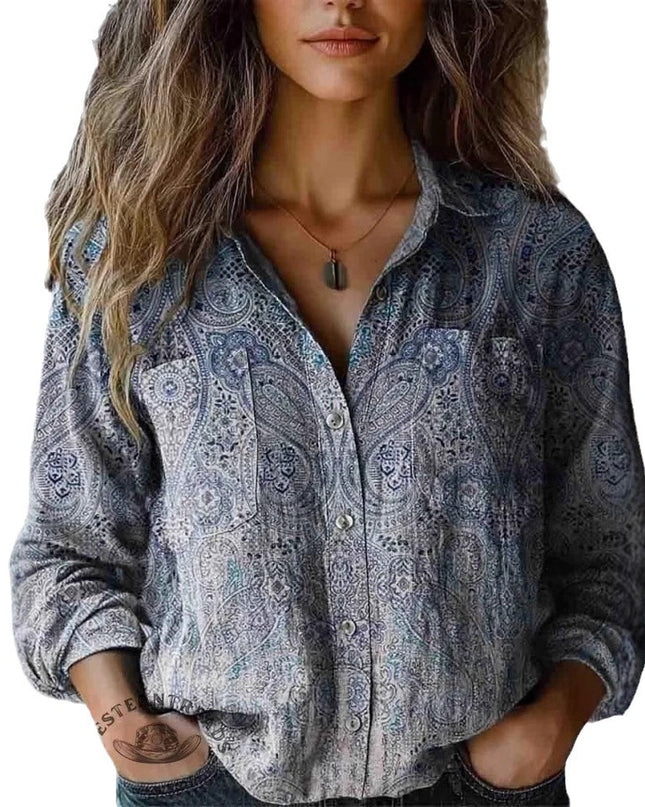 Women's Wear All-matching Printed Casual Lapel Shirt