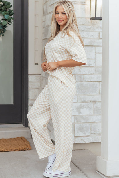 Checker Short Sleeve Tee &amp; Pants Lounge Set