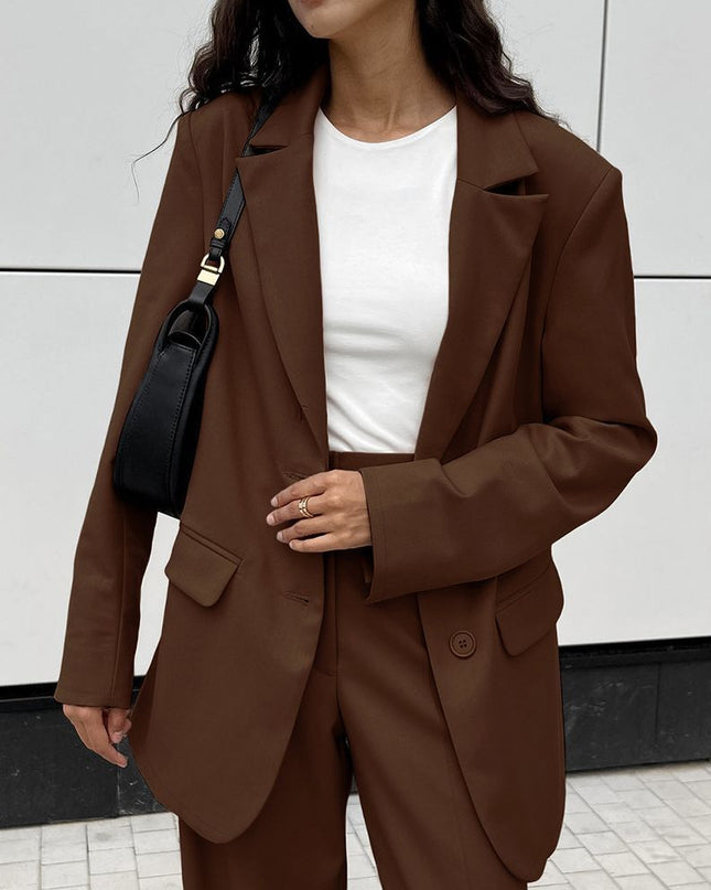 Women's Fashion Vintage Blazer Women's Wide-leg Pants Two-piece Set