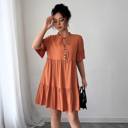 High-grade Simple Style Lace-up Solid Color Dress Women