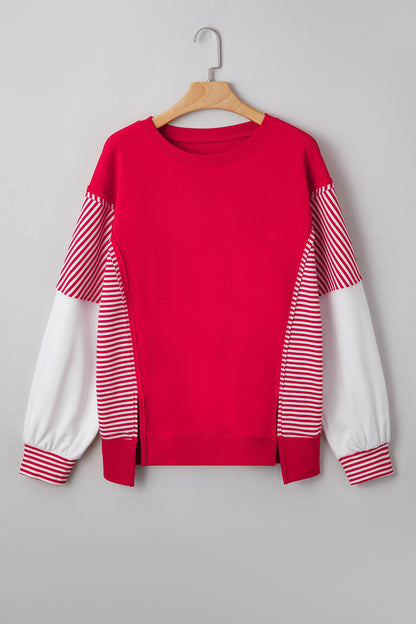 Stripe Leopard Patchwork Long Sleeve Sweatshirt