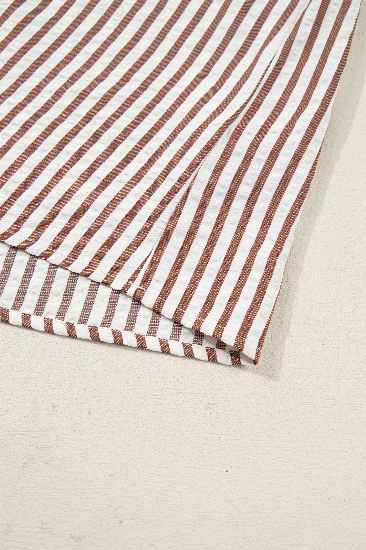 Stripe Collared V-Neck Bubble Sleeve Blouse