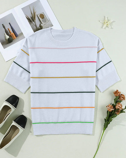 Colorblock Stripe 3/4 Sleeve Drop Shoulder Sweater