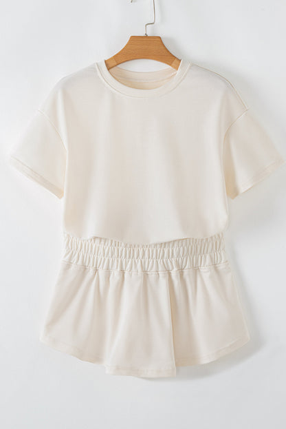 Solid Cropped Tee &amp; Ruffle High Waist Skort Set
