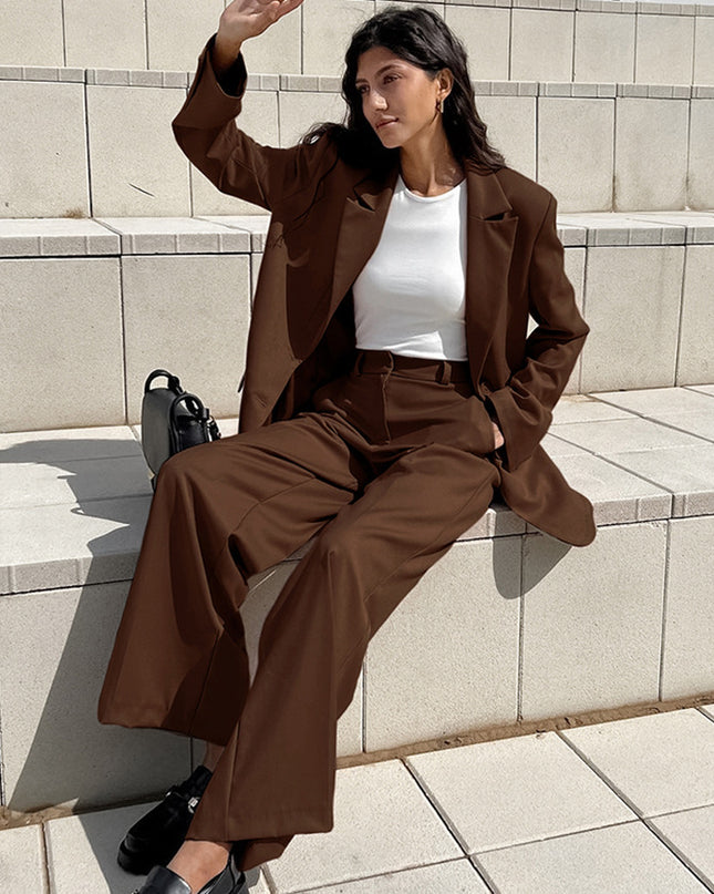 Women's Fashion Vintage Blazer Women's Wide-leg Pants Two-piece Set