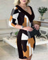 Printed Wrap Hip Skirt V-neck Dress