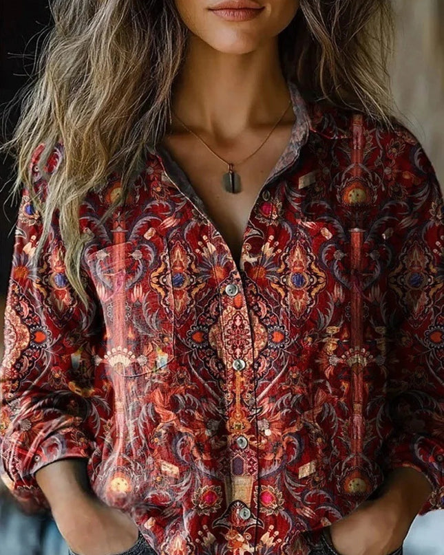 Women's Wear All-matching Printed Casual Lapel Shirt
