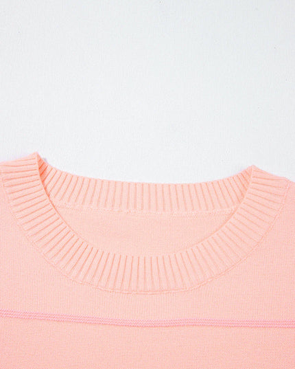 Colorblock Stripe 3/4 Sleeve Drop Shoulder Sweater