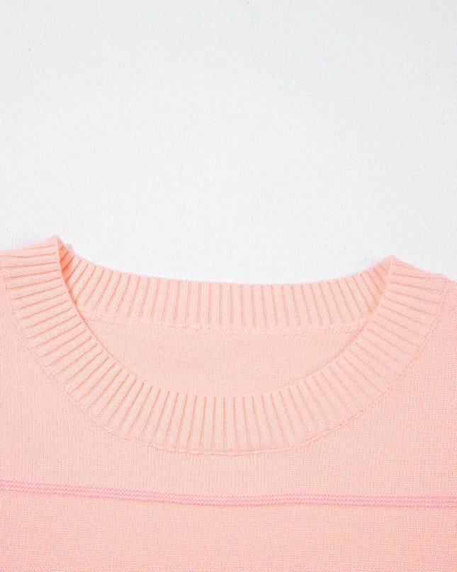 Colorblock Stripe 3/4 Sleeve Drop Shoulder Sweater