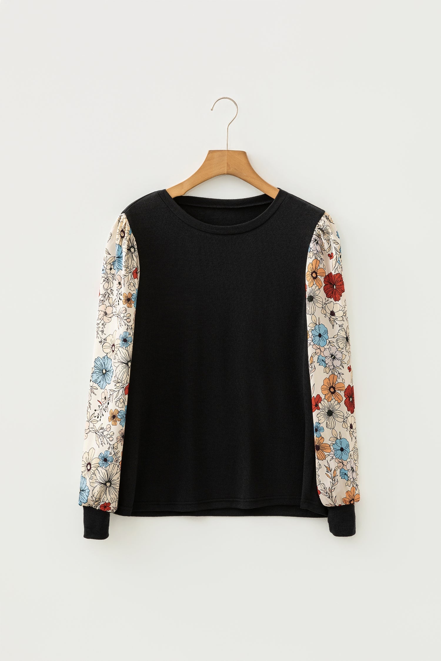 Leopard &amp; Floral Patchwork Puff Sleeve Top