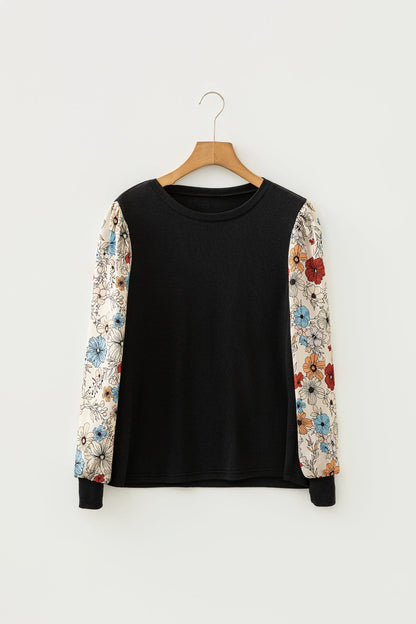 Leopard &amp; Floral Patchwork Puff Sleeve Top