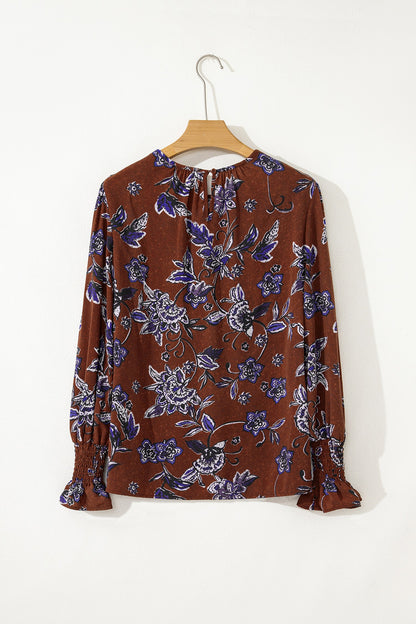 Floral Smocked Cuff Long Sleeve Blouse