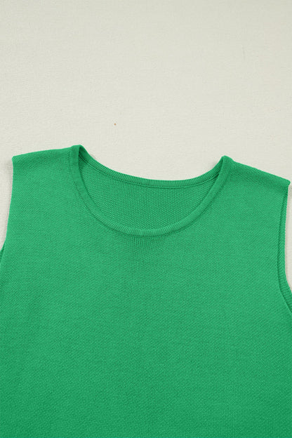Solid Side Button Round Neck Sleeveless Knit Sweater