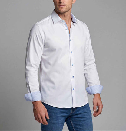 Gordon Button-Up Shirt With Contrast Details // White // Contemporary Fit (Regular)